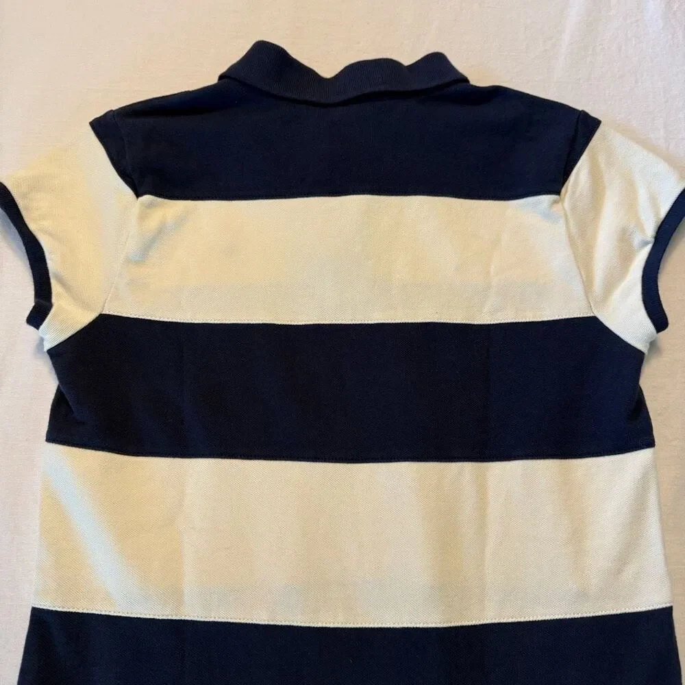 Ralph Lauren | Girls Striped Polo Dress Navy White Ruffle Hem XL 16